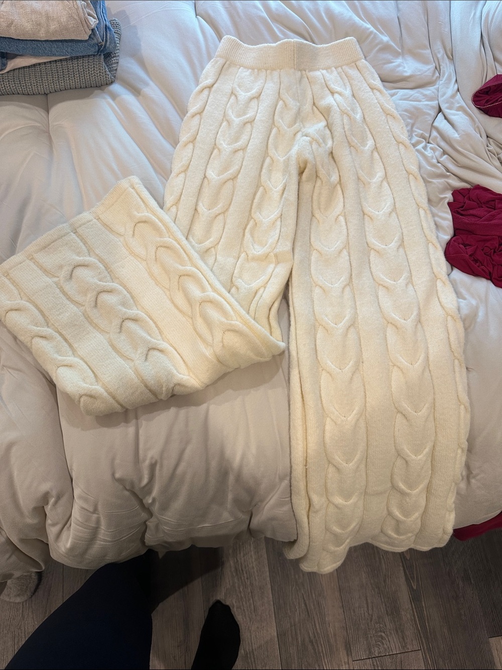 Adika Cream Cable Knit Wide-Leg Pants